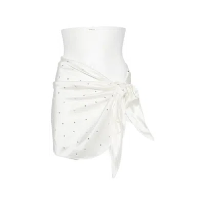 Oseree Crystal-embellished Wrap-design Pareo In White