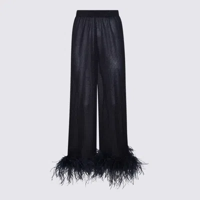 Oseree Oséree Lumière Plumage Feather-trimmed Lamé Pants In Blue