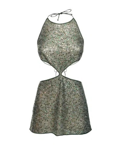 Oseree Decorative Hollowout Mini Dress In Green