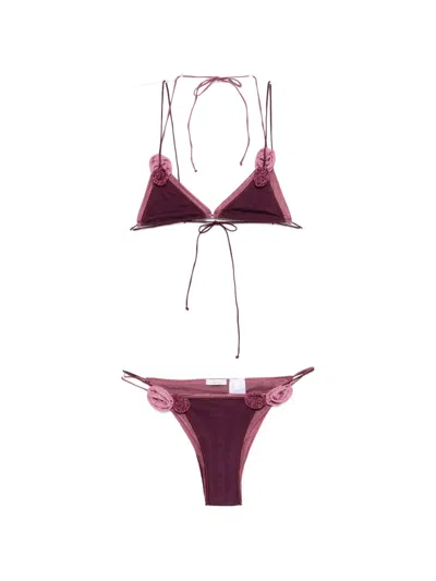 Oseree Doube Mesh Rose Bikini In Red