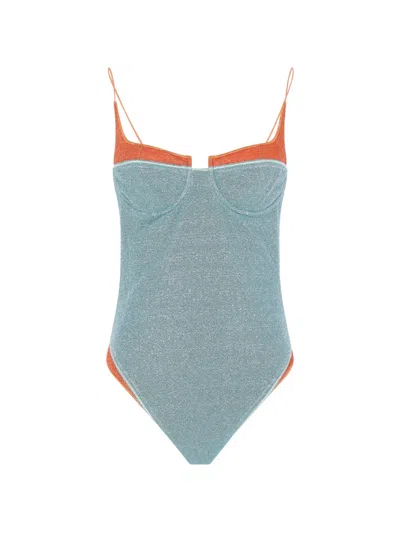 Oseree Lumiere Double Metallic Balconette Swimsuit In Blue