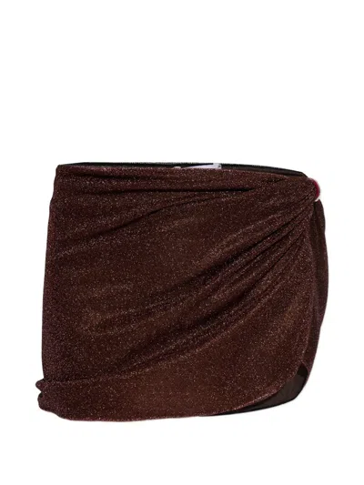 Oseree Draped Embellished Skirt In Brown