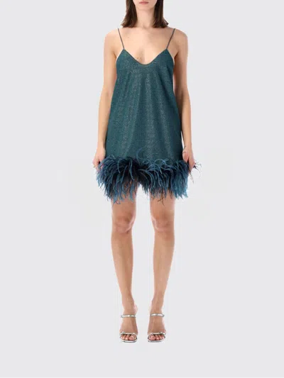 Oseree Feather-trim Mini Dress In Blue