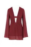 Oseree Shell-detail Flared-sleeve Mini Dress In Red