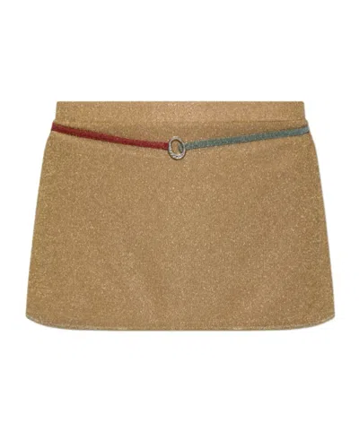 Oseree Lurex-detail Belted Mini Skirt In Nude
