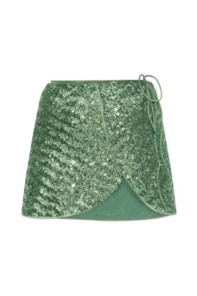 Oseree Oséree Embellished Asymmetric Mini Skirt In Green