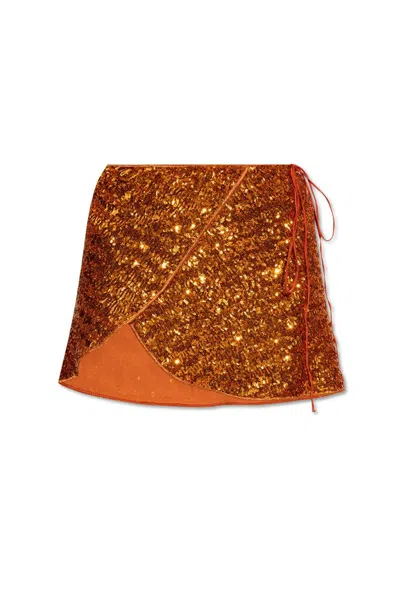 Oseree Oséree Embellished Asymmetric Mini Skirt In Orange