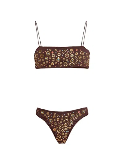 Oseree Embellished Bikini In Brown