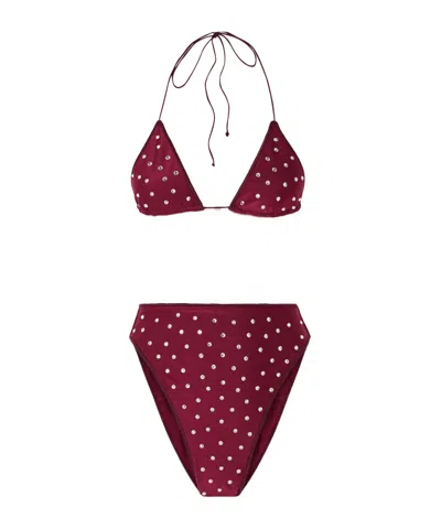 Oseree Gem Embellished Bikini In Burgundy