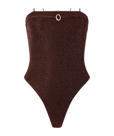 Oseree Embellished Metallic Swimsuit In Brown