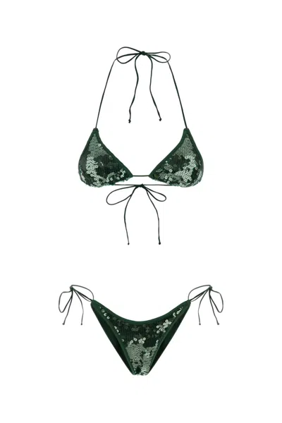 Oseree Embellished Polyester Marylin Bikini In Green