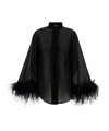 Oseree 'lumière' Black Relaxed Shirt With Tonal Feathers In Polyamide Blend Woman In Black