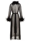 Oseree Plumage Feather-trimmed Chiffon Robe In Black