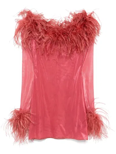 OSEREE FEATHER-TRIM MINI DRESS