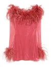 Oseree Feather-trim Mini Dress In Red