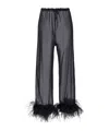 Oseree Plumage Feather-trim Lurex Trousers In Black