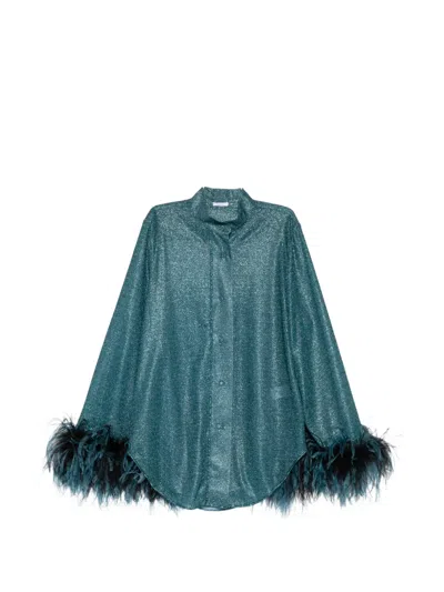 Oseree Feather-trim Shirt In Blue