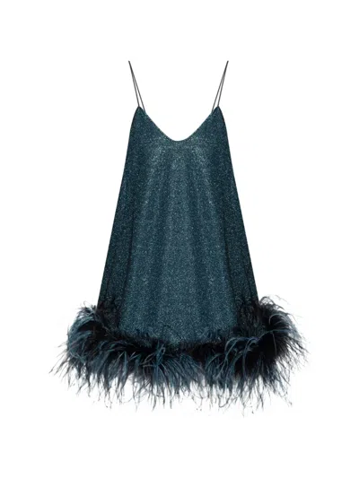 Oseree Osree Lumire Plumage Sleeveless Mini Dress In Blue