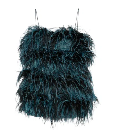 Oseree Feathered  Mini Dress In Blue
