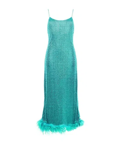 Oseree Feather-embellished Dress In Blue