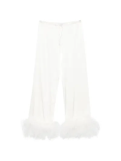 Oseree Feather-trim Drawstring Trousers In White