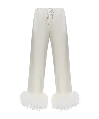 Oseree Feather-trim Drawstring Trousers In White