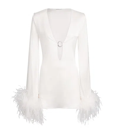 Oseree Oséree Feather-trim Kaftan Mini Dress In White