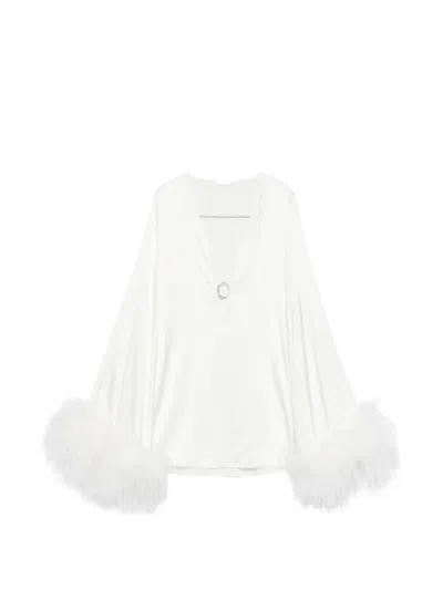 Oseree Feather-trim Mini Dress In White