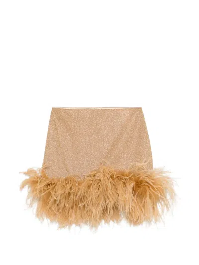 Oseree Feather-trim Mini Skirt In Brown