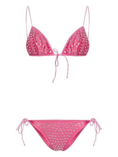 Oseree Gem Crystal-embellished Bikini In Pink