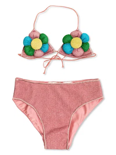 Oseree Kids' Floral-appliqué Bikini Set In Pink
