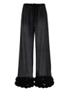 Oseree Feather-trimmed Velvet Wide-leg Pants In Black