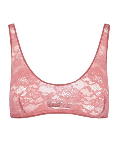 Oseree Oséree Floral-laced Cropped Sports Bra In Pink