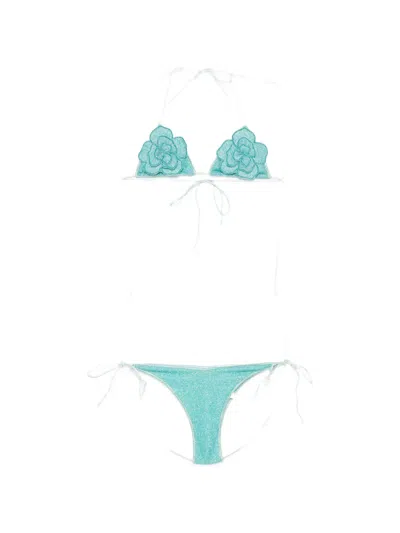 Oseree Floral-applique Bikini In Blue