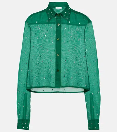 Oseree Gem Crystal-embellished Cotton And Silk Shirt In Green