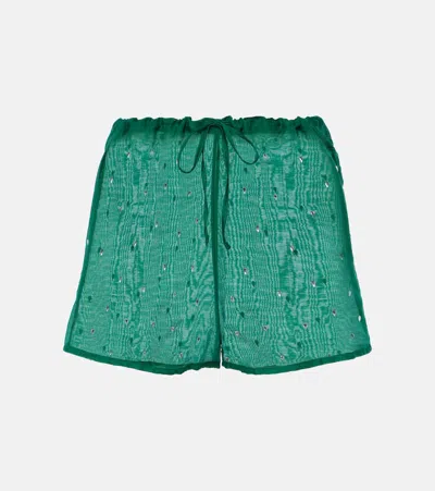 Oseree Gem Crystal-embellished Cotton And Silk Shorts In Green