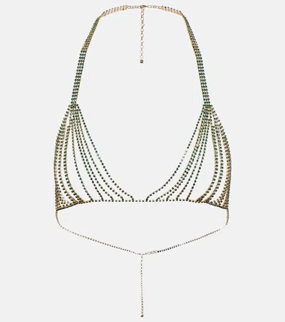 Oseree Gem Embellished Chain Bra In Green