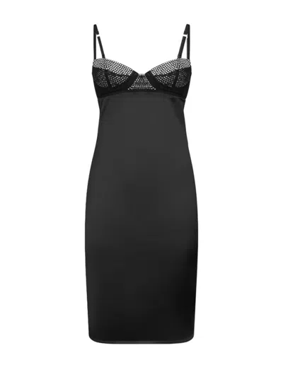 Oseree Black Stretch Satin Dress