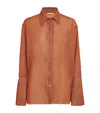 Oseree Shiny Buttoned Shirt In Brown