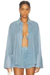Oseree Womens Crystal Glazed Lumiere Long-sleeve Metallic Woven Shirt In Blue