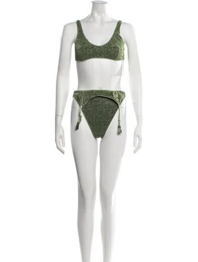 Pre-owned Oseree Glitter Accents Bikini In Green