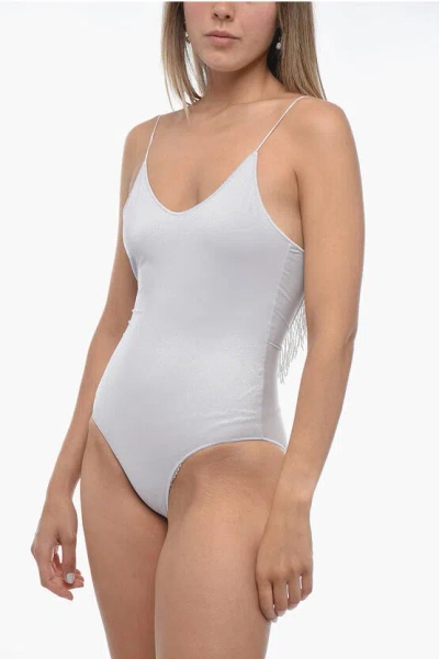 Oseree Glitter Effect One-piece Swimsuit With Beads In Grey