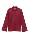 Oseree Glitter-embellished Bell-sleeve Shirt In Pink