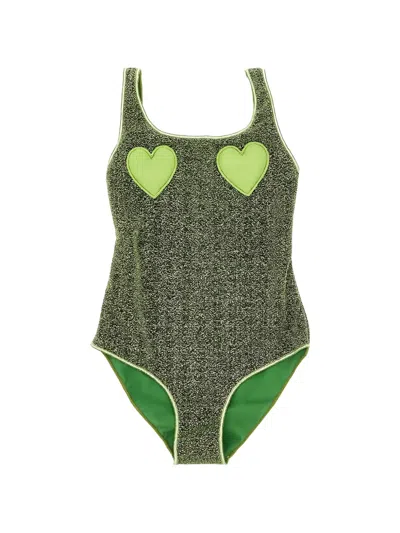 Oseree Kids' Glitter Heart-patch Swimsuit In Green
