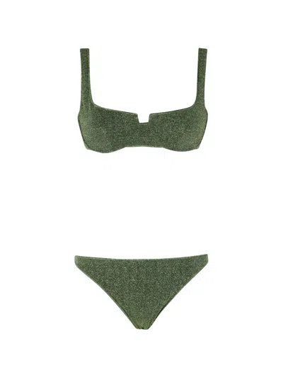 Oseree Glitter-effect Bikini In Green