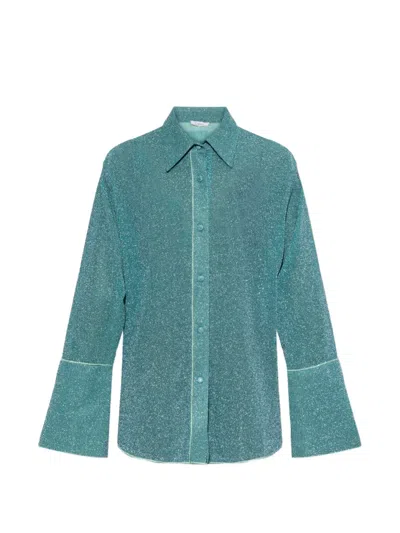 Oseree Glitter-effect Long-sleeve Shirt In Blue