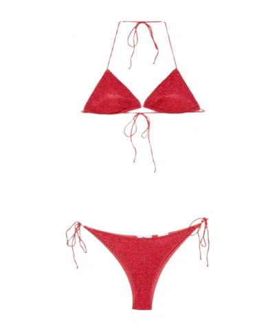 Oseree Glitter-effect Triangle Bikini In Red