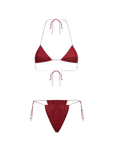Oseree Glitter-effect Triangle Bikini In Red