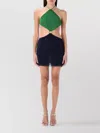 Oseree 'lumiere O Gem' Multicolor Bi-colour Mini Dress With Halterneck And Diamond Design In Green