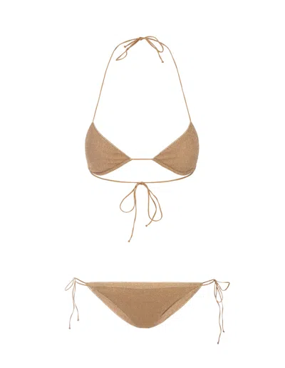 Oseree Oséree Metallic Gold Bikini With Halterneck Design And Glitter Finish